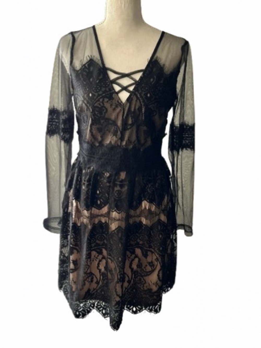 Illusion Lace Mesh SOIEBLU Dress Medium Sheer Lace Overlay Nude Goth Emo Boho